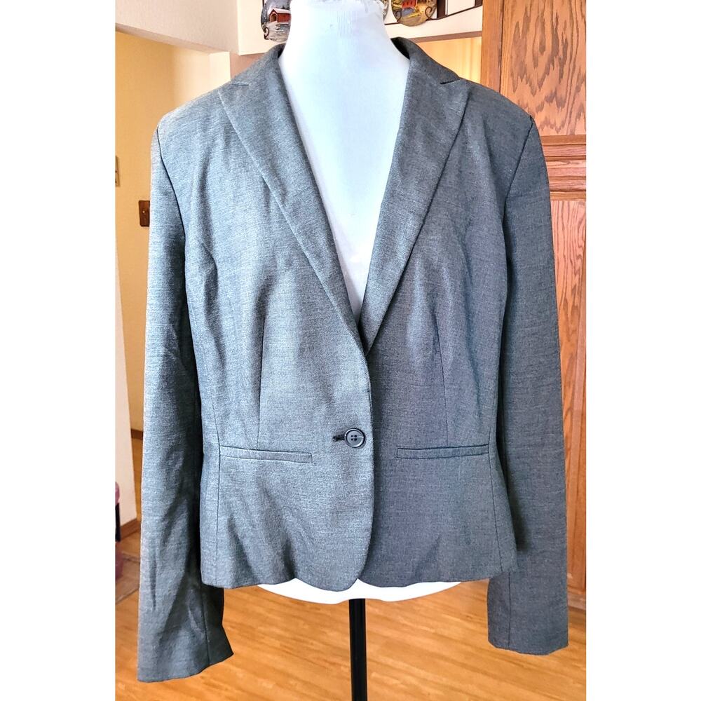 Ann Taylor Factory Women's 1 Button Blazer 12 Dark Grey Twill Lined Academia Y2K